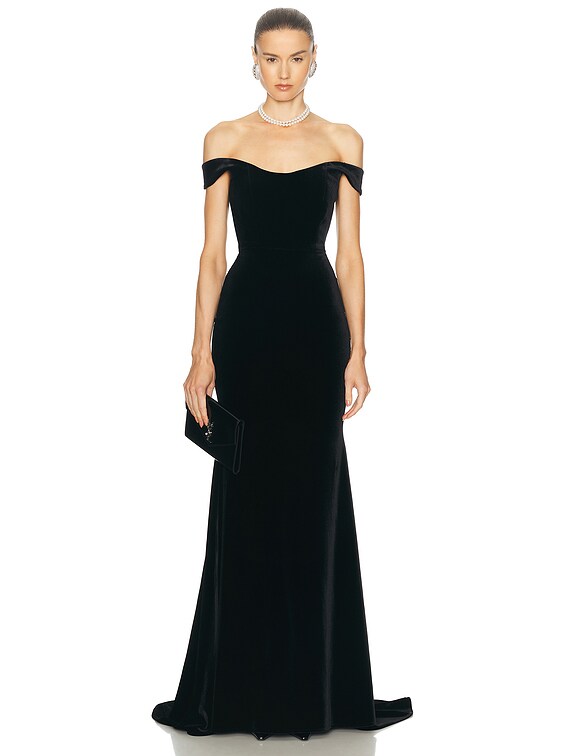 Alex Perry Off The Shoulder Velvet Gown in Black | FWRD