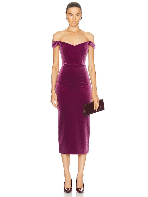 Alex Perry Draped Velvet Midi Dress in Plum | FWRD