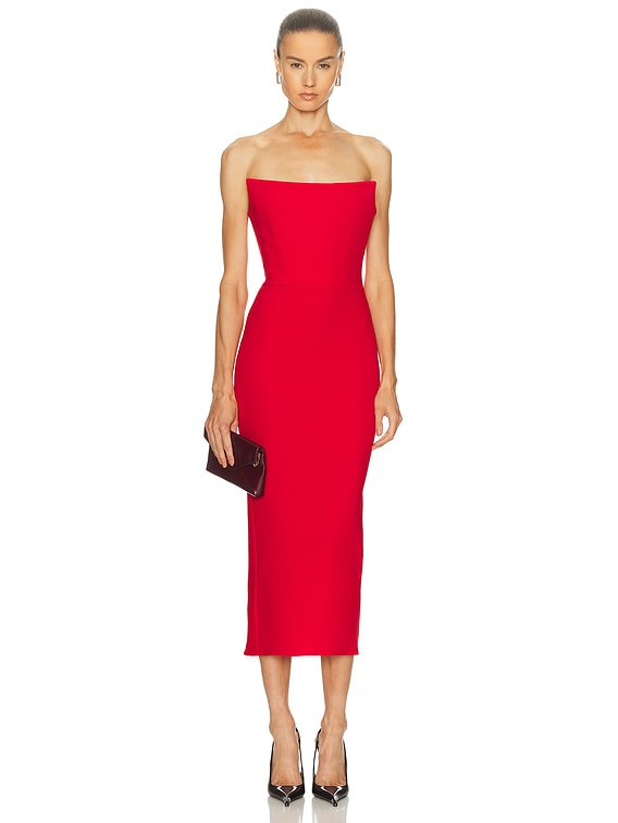 Strapless Stretch Crepe Midi Dress