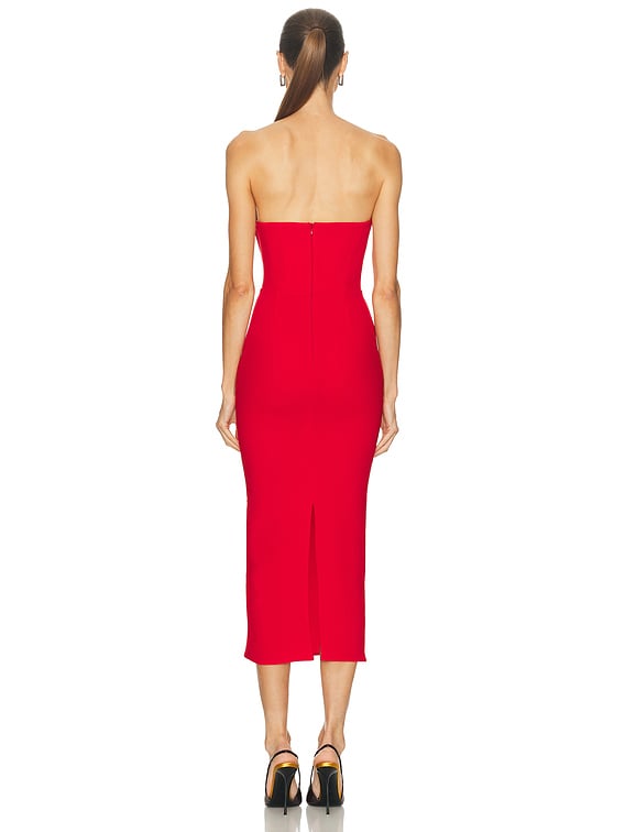 Strapless Stretch Crepe Midi Dress