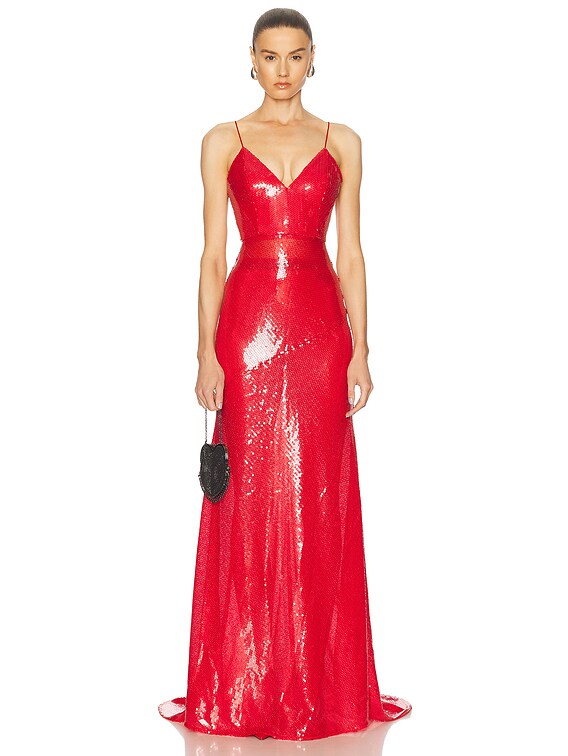 【Alex Perry】 Aine sequinedブラレット Alex Perry Sequined Bikini Gown in Red | FWRD