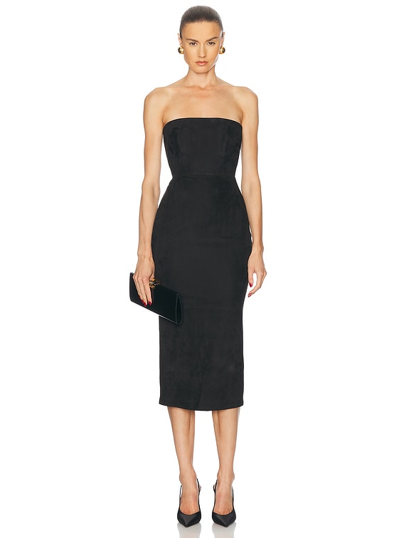 Alex Perry Suede Midi Dress in Black | FWRD Alex Perry Suede Midi Dress in Black | FWRD