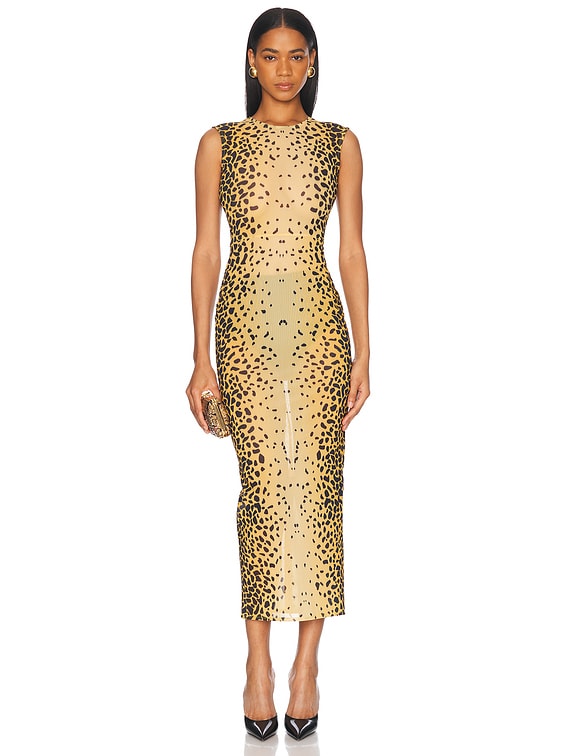 Alex Perry Sleeveless Power Mesh Midi Dress in Cheetah | FWRD