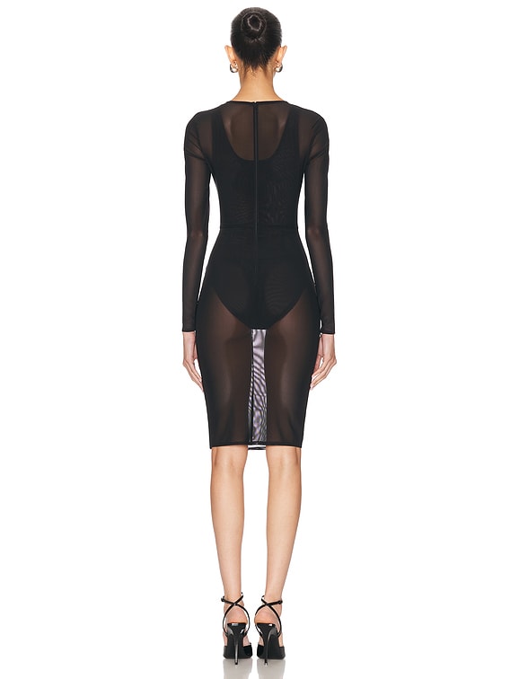 black dresses with white collar Glitter Twist Knot See-Through Long Sleeve Tea-Length Wedding Guest Dress main image 0