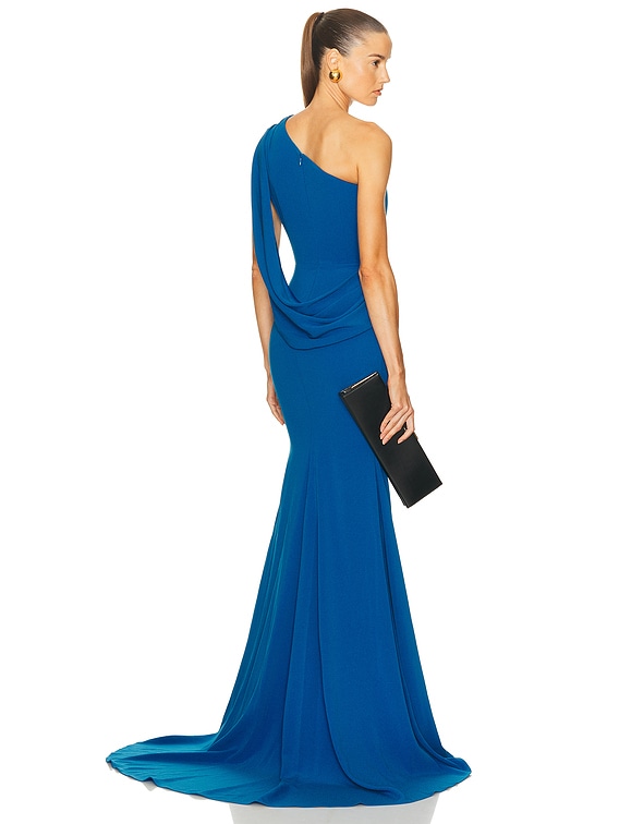 Alex Perry One Shoulder Drape Gown in Ocean Blue | FWRD