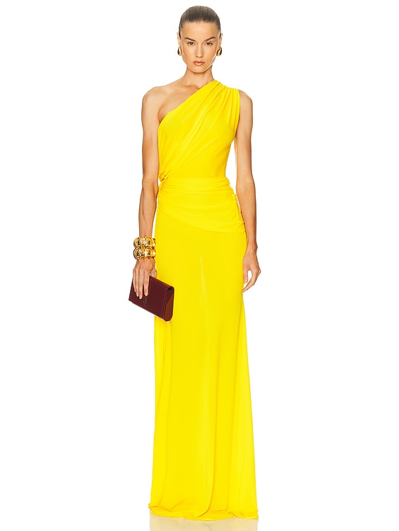 alex perry one shoulder dress Alex Perry One-shoulder Cutout Draped Gathered Stretch Recycled Crepe-jersey Gown - Women - Chartreuse Dresses