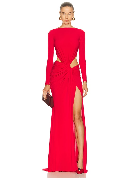 Alex Perry Long Sleeve Twist Gown in Red | FWRD