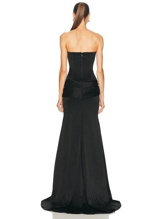 Alex Perry Strapless Curved Corset Drape Gown in Black | FWRD