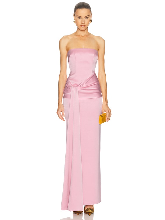 Alex Perry Strapless Drape Sash Column Dress in Peony | FWRD