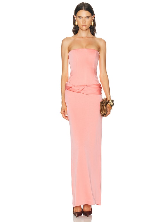 Alex Perry Strapless Longline Corset Twist Drape Column Dress in