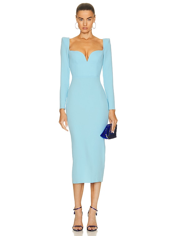 Alex Perry Maren Long Sleeve Curved Sweetheart Dress in Light Blue