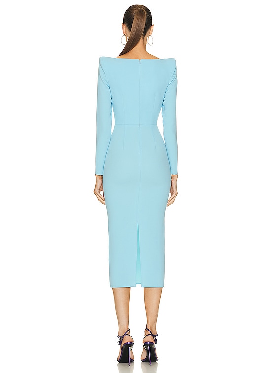 Alex Perry Maren Long Sleeve Curved Sweetheart Dress in Light Blue | FWRD