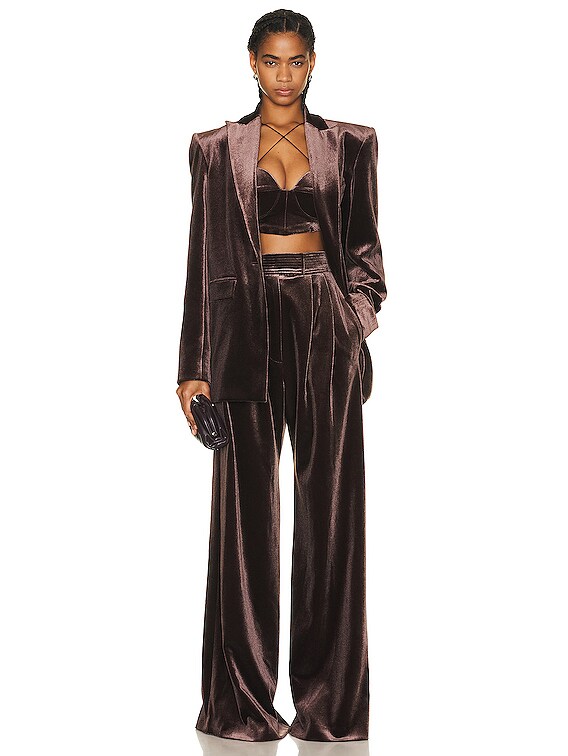 Alex Perry Rowe Velvet Pleat Pant in Brown | FWRD