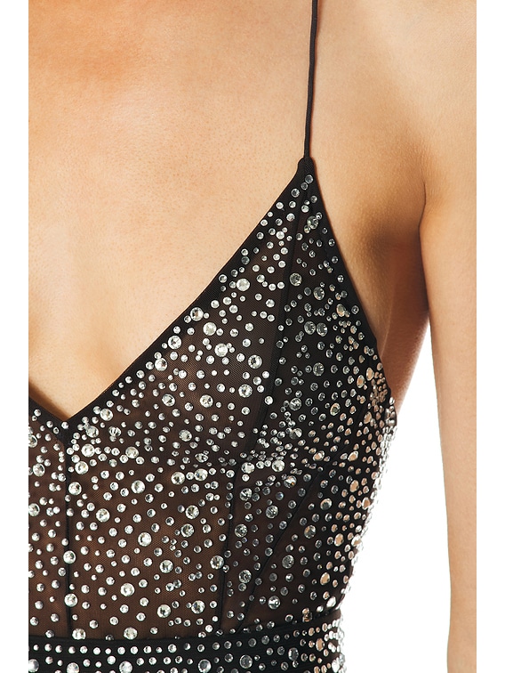 Alex Perry Crystal Mesh Bodysuit in Espresso | FWRD