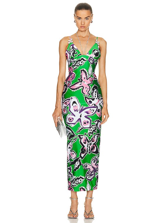 AREA Butterfly Printed Maxi Dress in Green Multi | FWRD