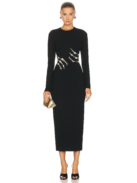 AREA Crystal Claw Cutout Midi Dress in Black | FWRD