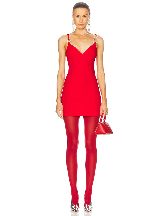 AREA Crystal Link Mini Dress in Carmine | FWRD