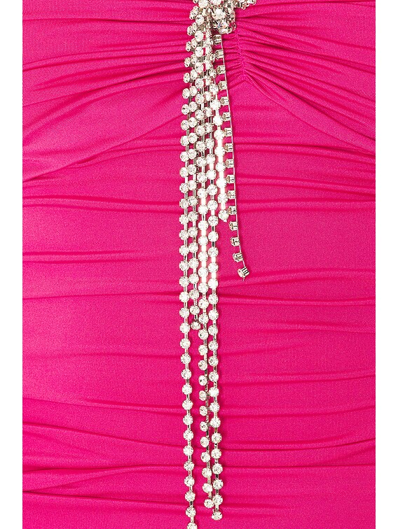 AREA Crystal Flower Draped Strapless Mini Dress in Fuchsia - Size L AREA Crystal Flower Draped Strapless Mini Dress in Fuchsia - Size L