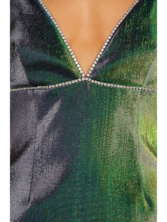 AREA V Neck Mini Dress in Beetle Green | FWRD