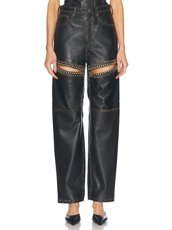 Studded Leather Slit Leg Pant