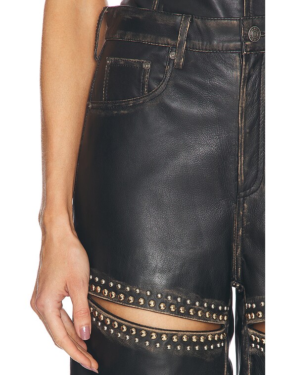 Studded Leather Slit Leg Pant
