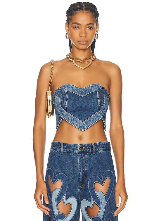 AREA Heart Strapless Top in Multi Denim Wash | FWRD