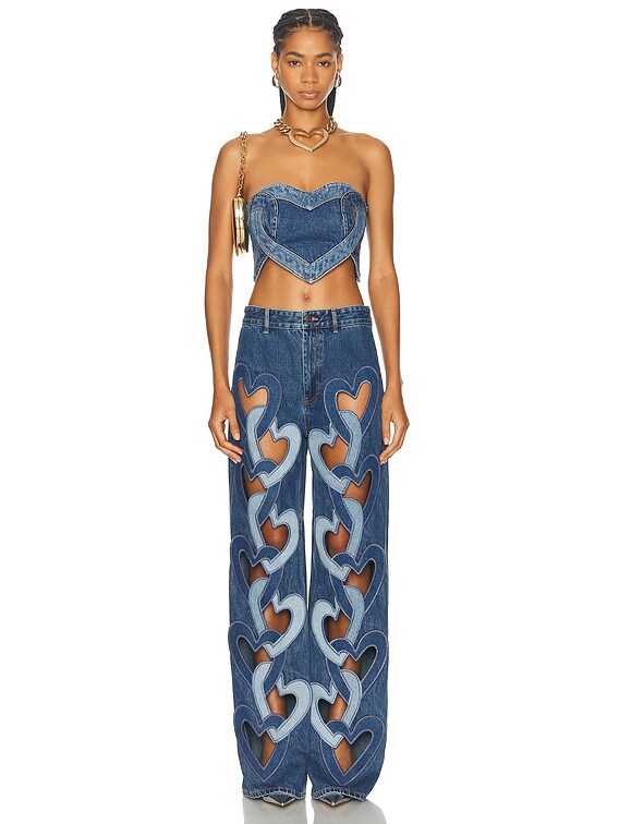 AREA Heart Strapless Top in Multi Denim Wash | FWRD
