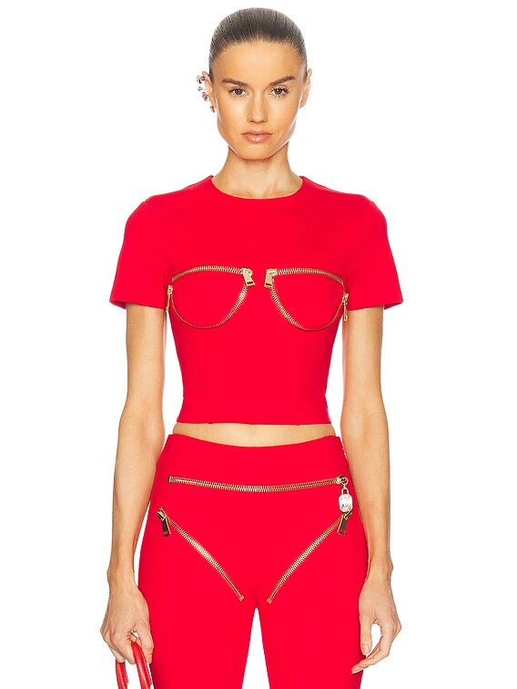 AREA Zipper Cup Bustier T-Shirt in Carmine | FWRD