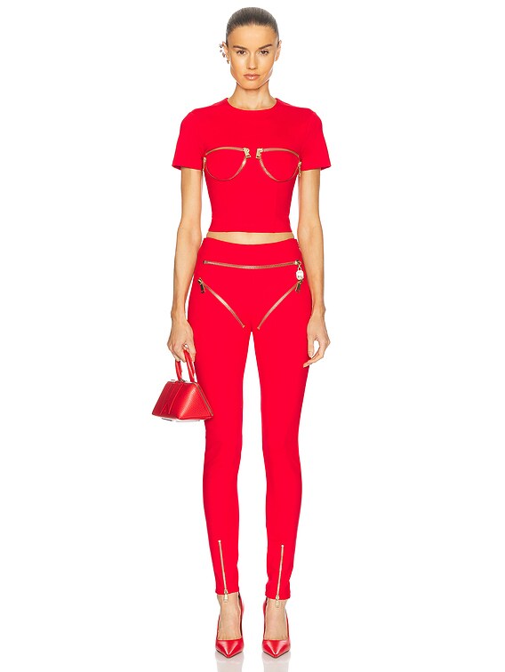 AREA Zipper Cup Bustier T-Shirt in Carmine | FWRD