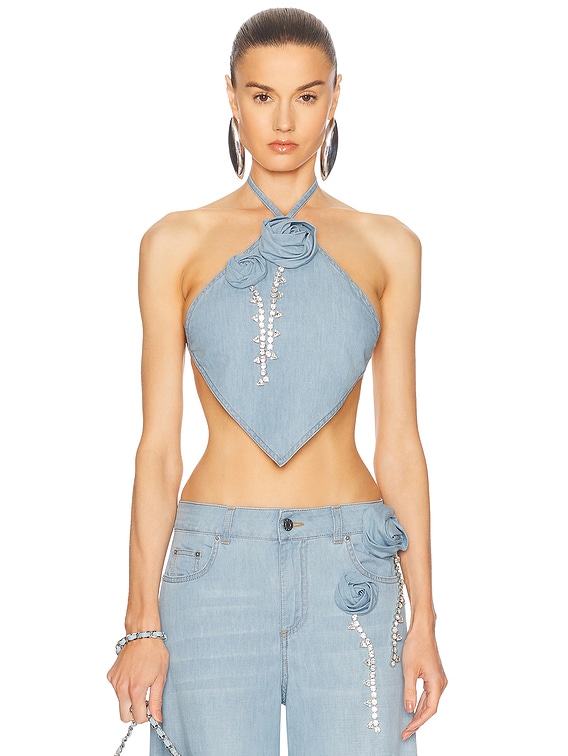 Crystal Rosette Handkerchief Top
