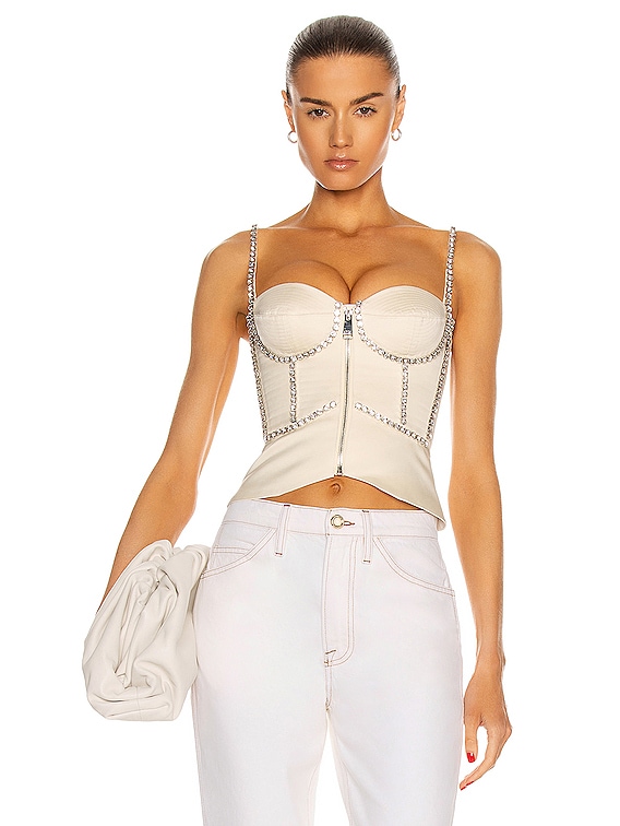 AREA Crystal Stitched Corset Top in Ivory | FWRD