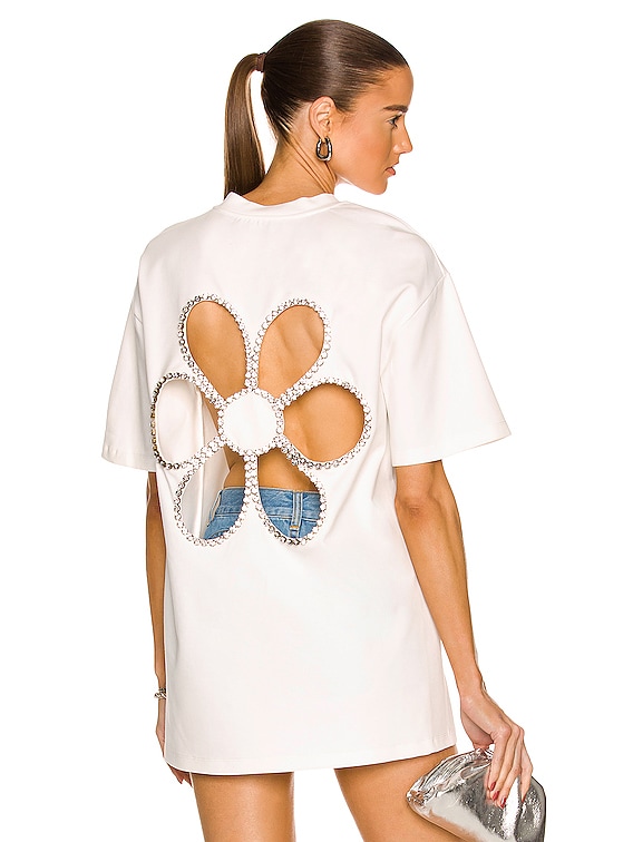 Flower Cut Out Blouses AREA Crystal Daisy Cutout Relaxed T-Shirt