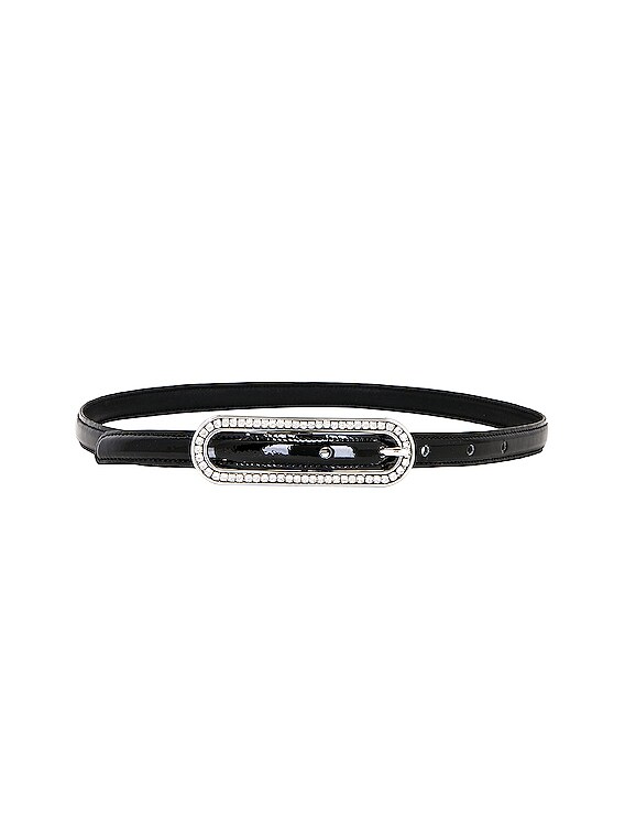 Alessandra Rich Crystal Buckle Patent Leather Belt in Black  display picture 2