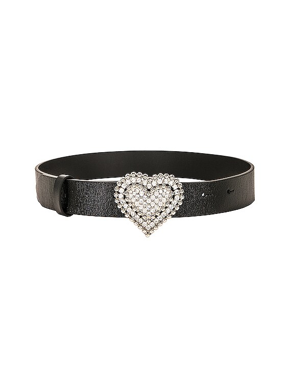 Alessandra Rich Leather Belt With Heart Crystal Buckle in Black