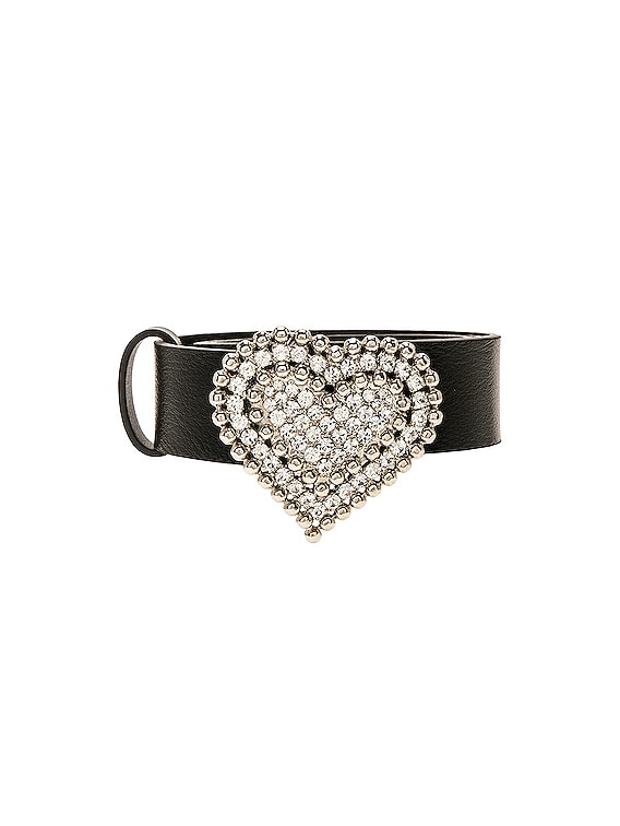 Alessandra Rich - Black Leather and Velvet Crystal Heart Belt - S Alessandra Rich Black Leather and Velvet Crystal Heart Belt  main image 3