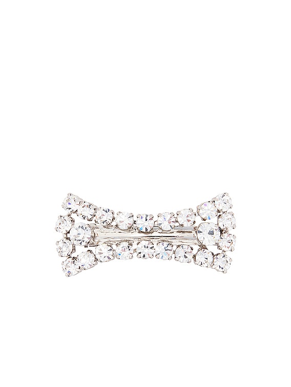 Alessandra Rich Crystal Bow Hair Clip in Crystal Silver FWRD