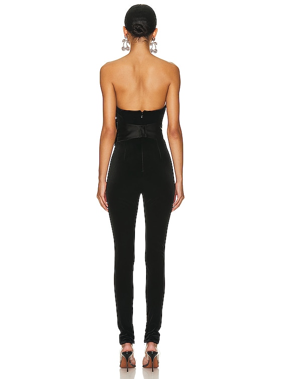 Alessandra Rich Velvet Jumpsuit With Bustier And Duchess Belt in