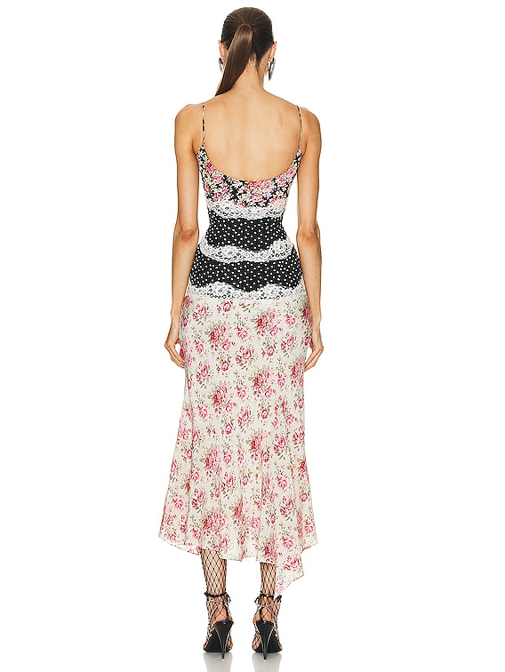 Alessandra Rich Slip Dress in Black & Pink | FWRD