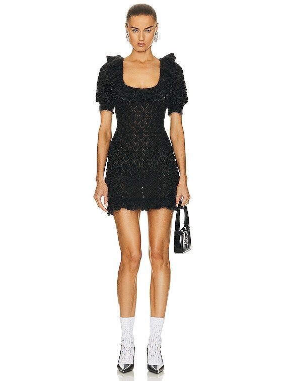 Alessandra Rich Lace Knit Mini Dress in Black Melange | FWRD