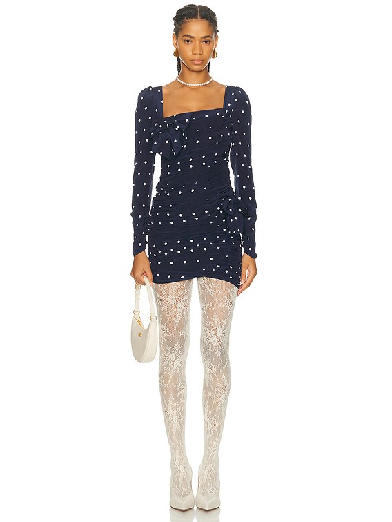 Alessandra Rich Long Sleeve Mini Dress in Navy Blue & White | FWRD Alessandra Rich Long Sleeve Mini Dress in Navy Blue & White | FWRD