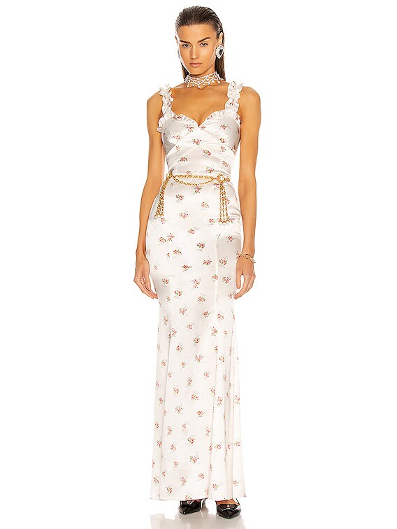 Alessandra Rich Floral Slip Dress in White Pink FWRD