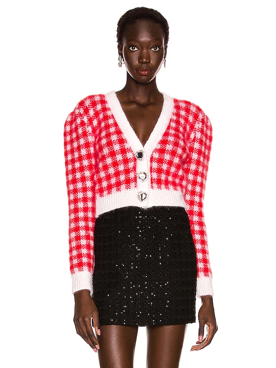 Alessandra Rich Mohair Jacquard Cardigan in Red & White | FWRD