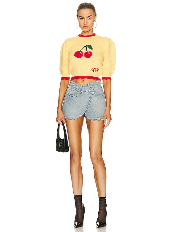 Alessandra Rich Knitted Mohair Jumper With Cherry in Yellow | FWRD