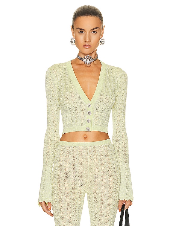 Alessandra Rich Lace Knit Cardigan in Green FWRD