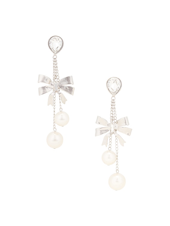 アクセサリーその他 ALESSANDRA RICH Bow earrings Silver FABA3256J0034 Alessandra Rich Bow Earrings in Crystal & Silver | FWRD