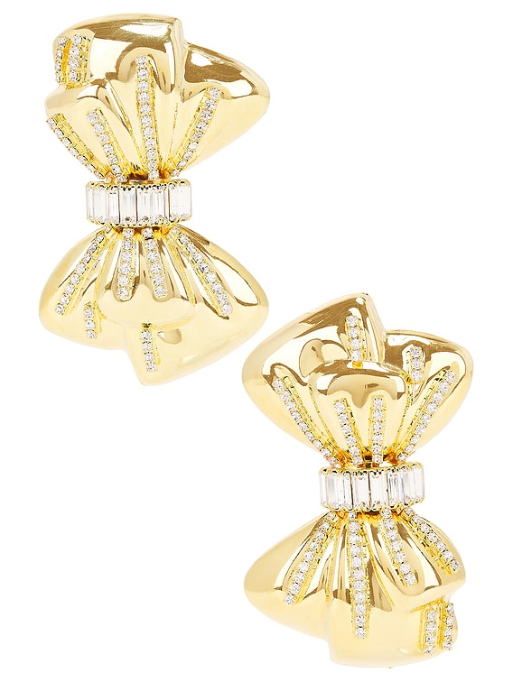 Alessandra Rich Bow Earrings in Crystal & Gold | FWRD