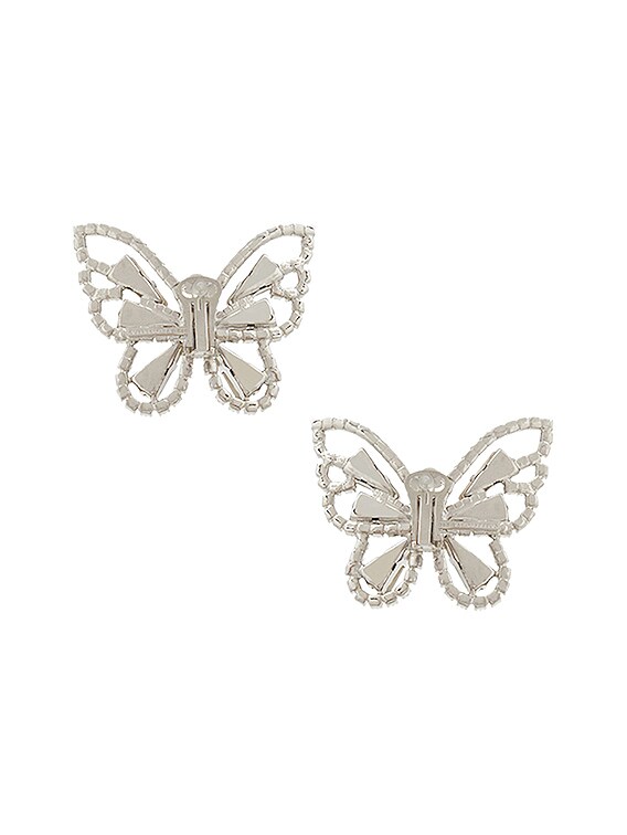 Alessandra Rich Crystal Butterfly Earrings in Crystal Silver FWRD