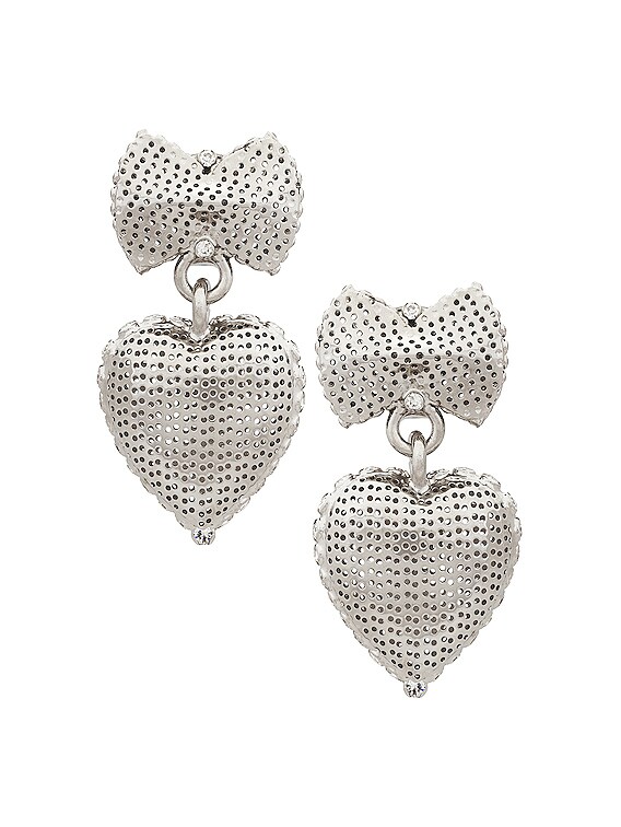 Alessandra Rich Heart Pendant Pearl Earrings in Cry Silver FWRD