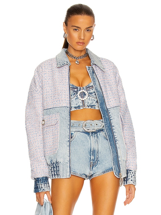 KUHO☆Breeze Tweed Denimジャケット-Lighy Grey Eagle and Kamon Allover Discharged Print Denim Jacket – EVISU