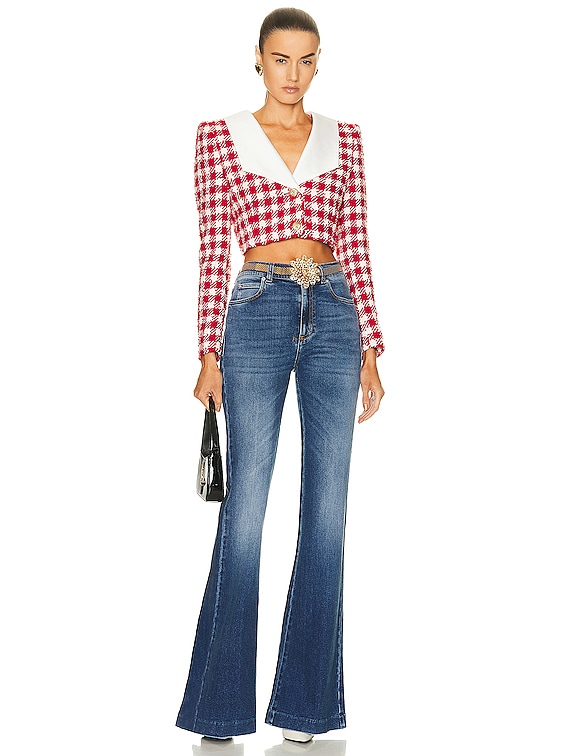 【Alessandra Rich】 Plaid croppedウールジャケット Alessandra Rich Vichy Tweed Cropped Jacket With Mikado